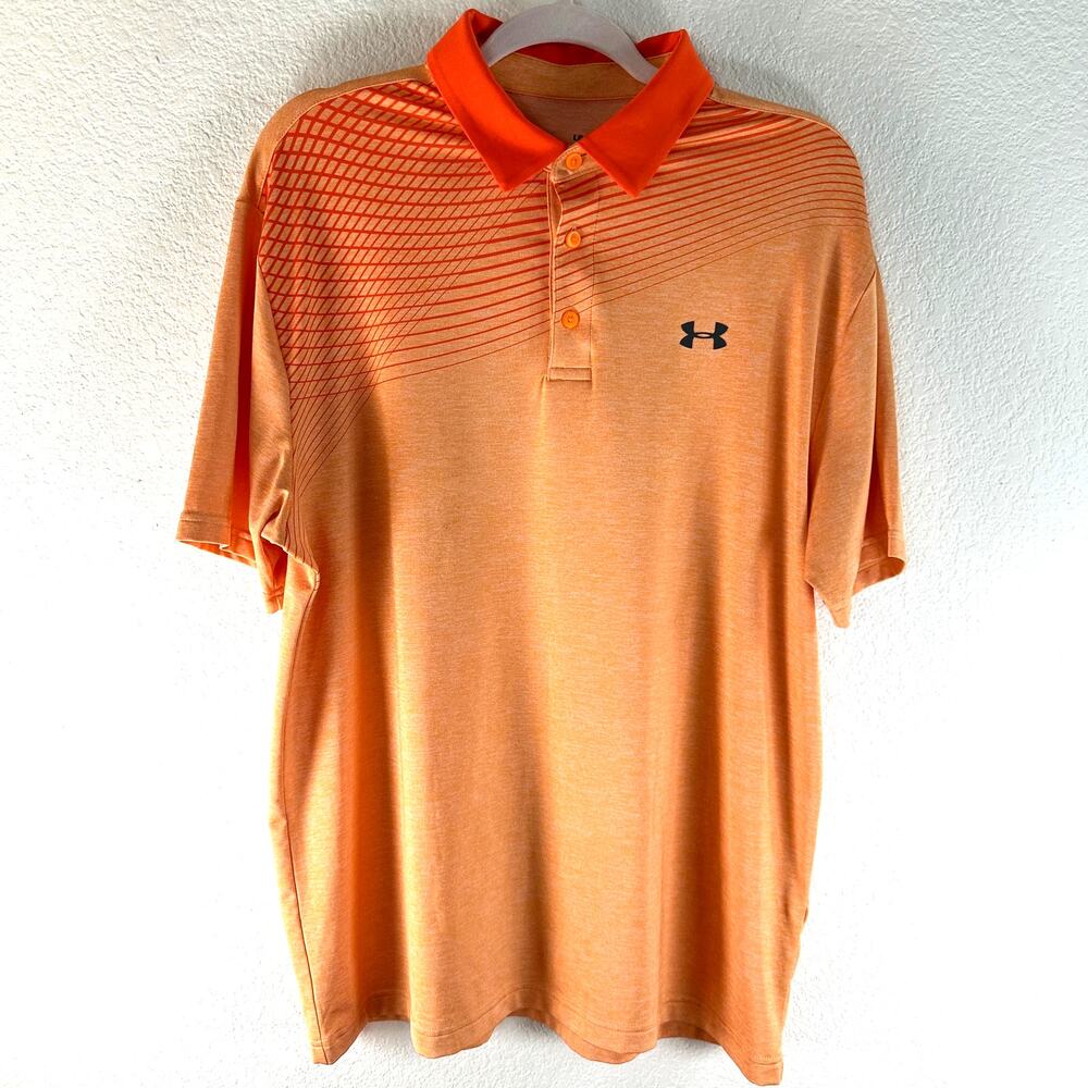 Under Armour Men's The Playoff Polo LG Orange Heathered Golf Shirt Work Casual